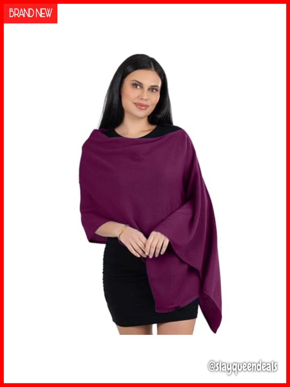 100% Mongolian Cashmere Poncho Wrap One Size 40x27 Lightweight Travel Layer